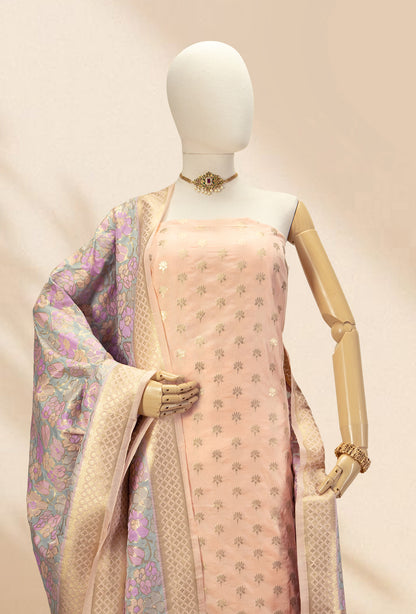 Peach Chanderi Silk Kurta Dupatta And Pants Set