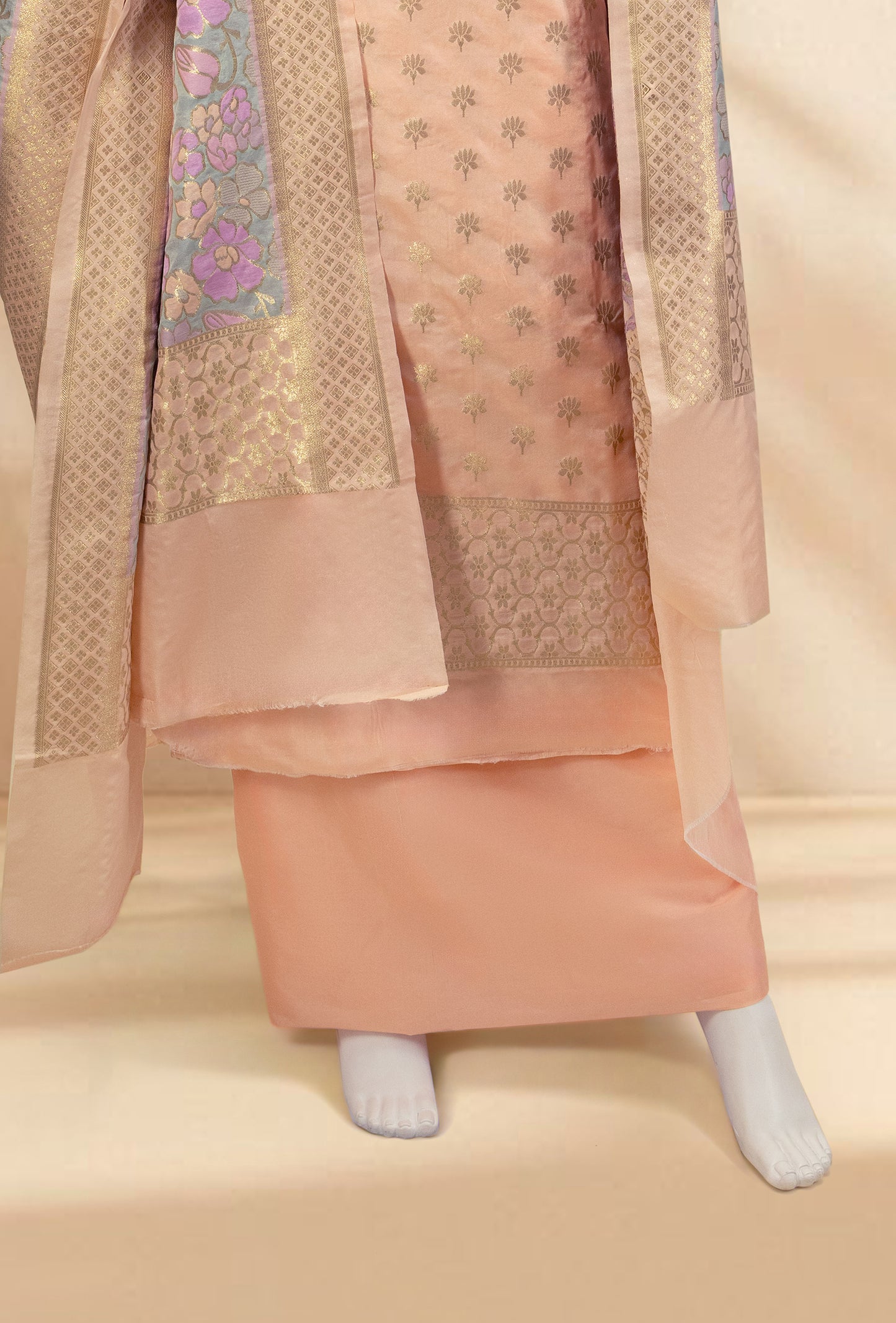 Peach Chanderi Silk Kurta Dupatta And Pants Set