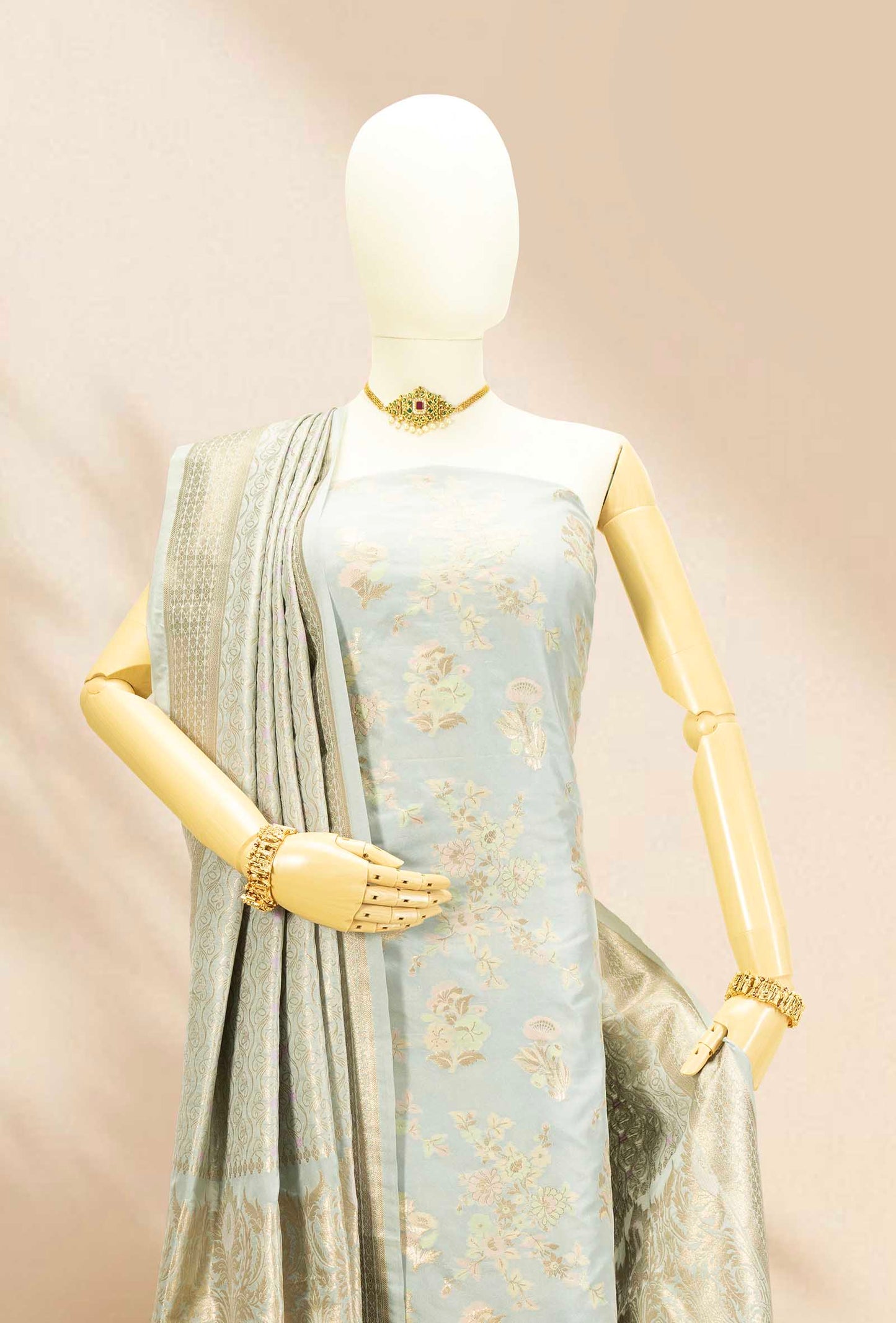 Antique Gold Chanderi Silk Kurta, Dupatta & Pants Set