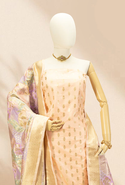 Peach Chanderi Silk Kurta, Dupatta & Pants Set