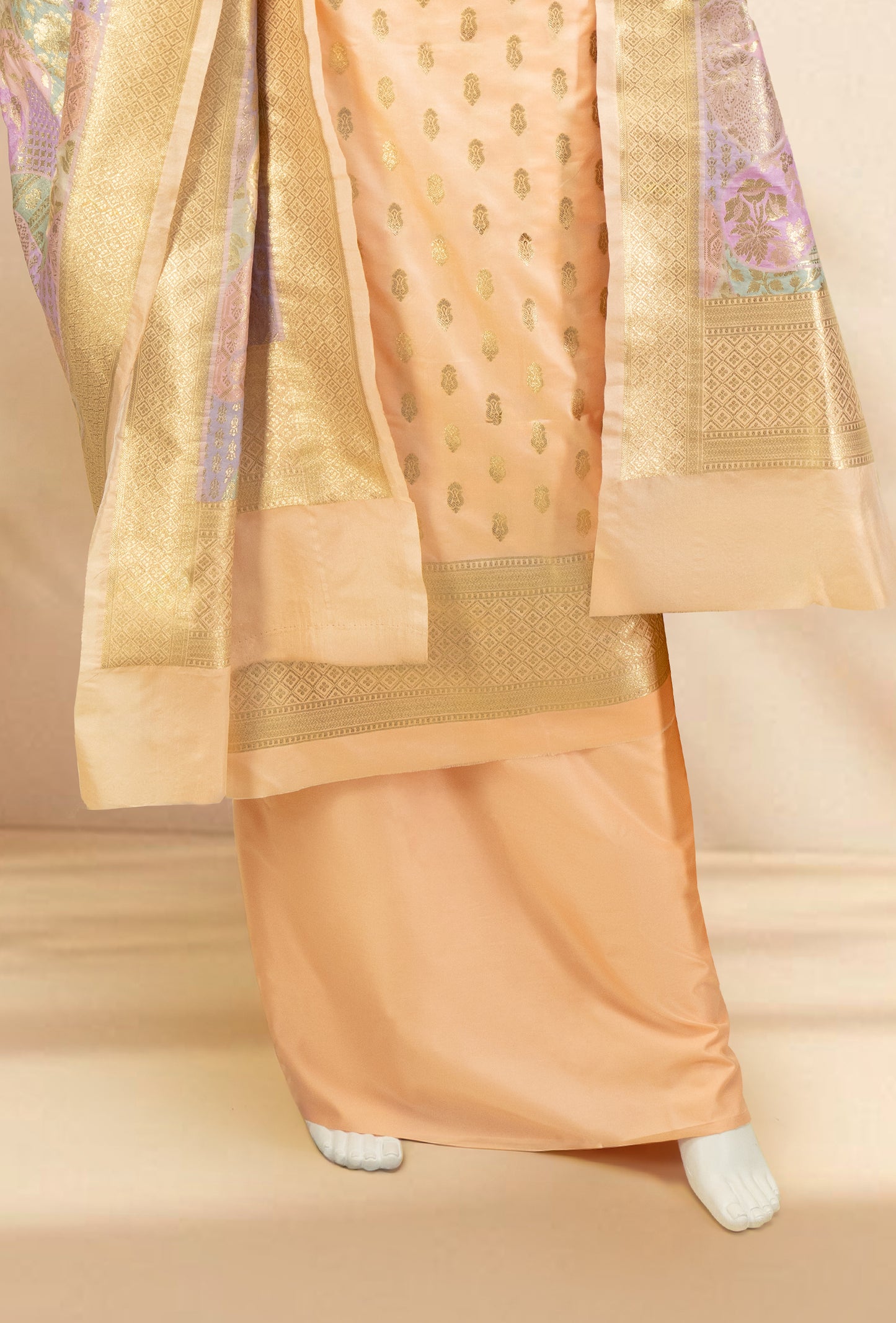 Peach Chanderi Silk Kurta, Dupatta & Pants Set