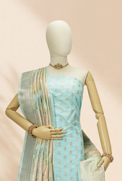 Firozi Chanderi Silk Kurta, Dupatta & Pants Set