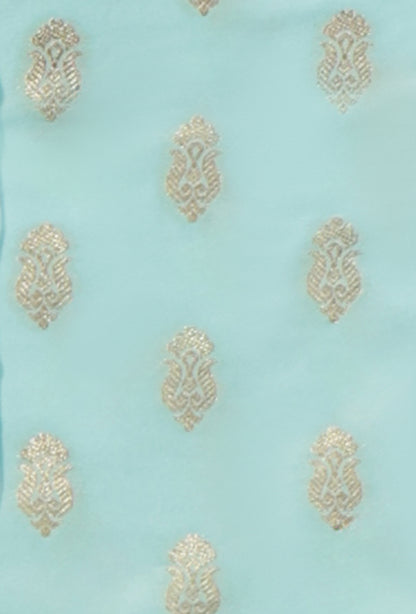 Firozi Chanderi Silk Kurta, Dupatta & Pants Set