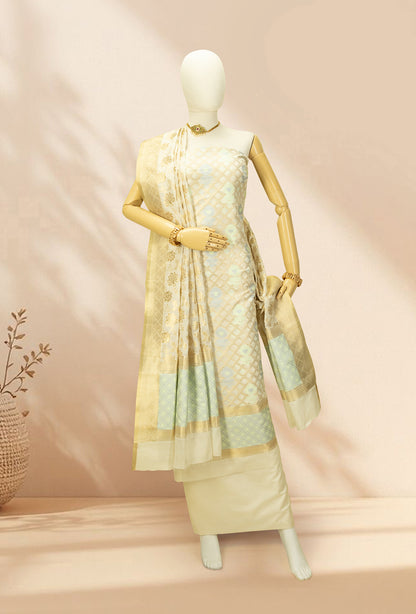 Cream Chanderi Kurta, Dupatta & Pants Set