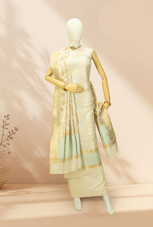 Cream Chanderi Kurta, Dupatta & Pants Set