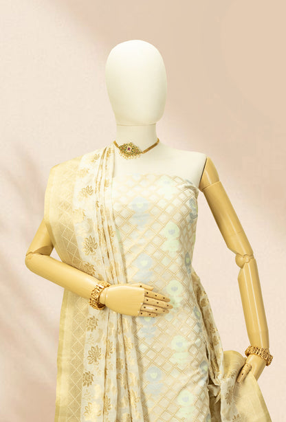 Cream Chanderi Kurta, Dupatta & Pants Set