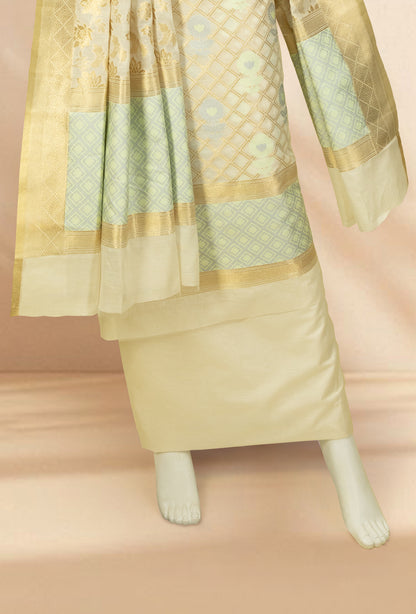 Cream Chanderi Kurta, Dupatta & Pants Set