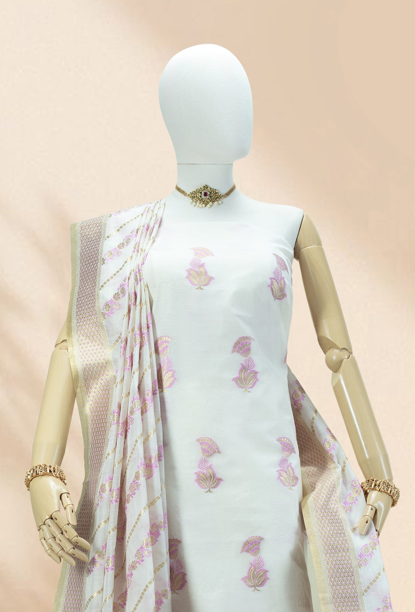Ivory Chanderi Kurta, Dupatta & Pants Set