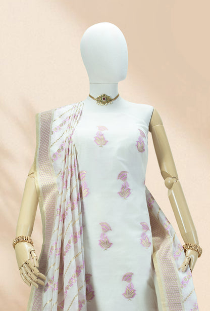 Ivory Chanderi Kurta, Dupatta & Pants Set
