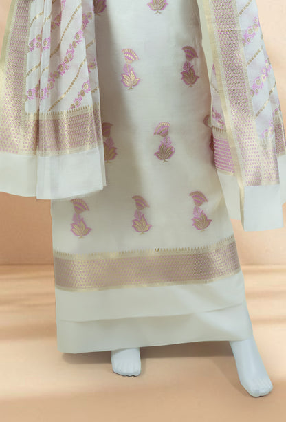 Ivory Chanderi Kurta, Dupatta & Pants Set
