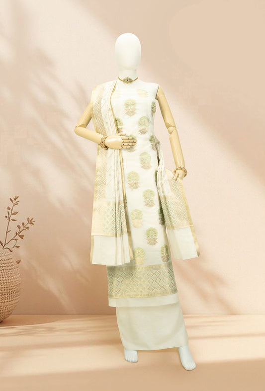 Ivory Chanderi Kurta Set With Dupatta And Pants