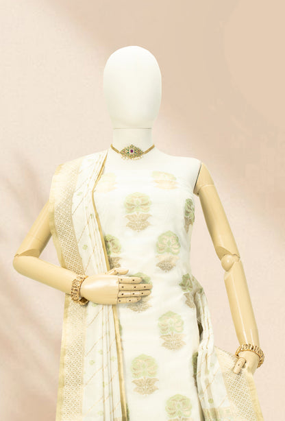 Ivory Chanderi Kurta Set With Dupatta And Pants