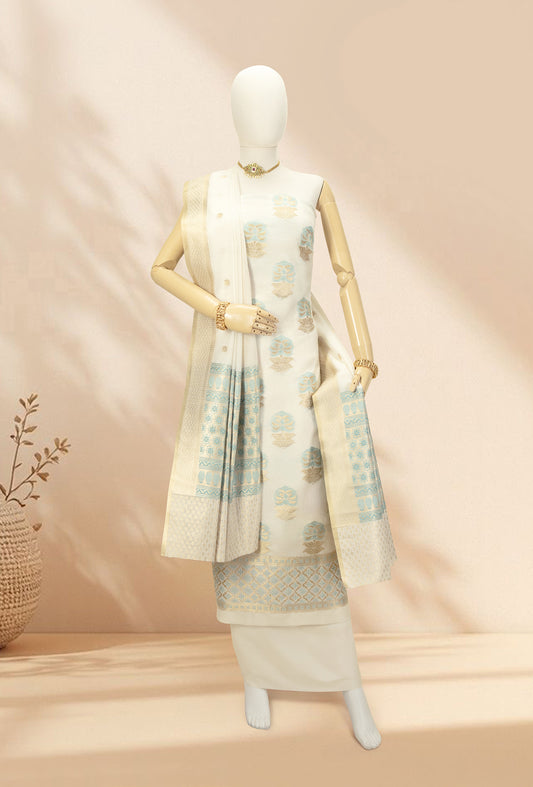 Pastel Blue & Ivory Chanderi Kurta, Dupatta & Pants Set