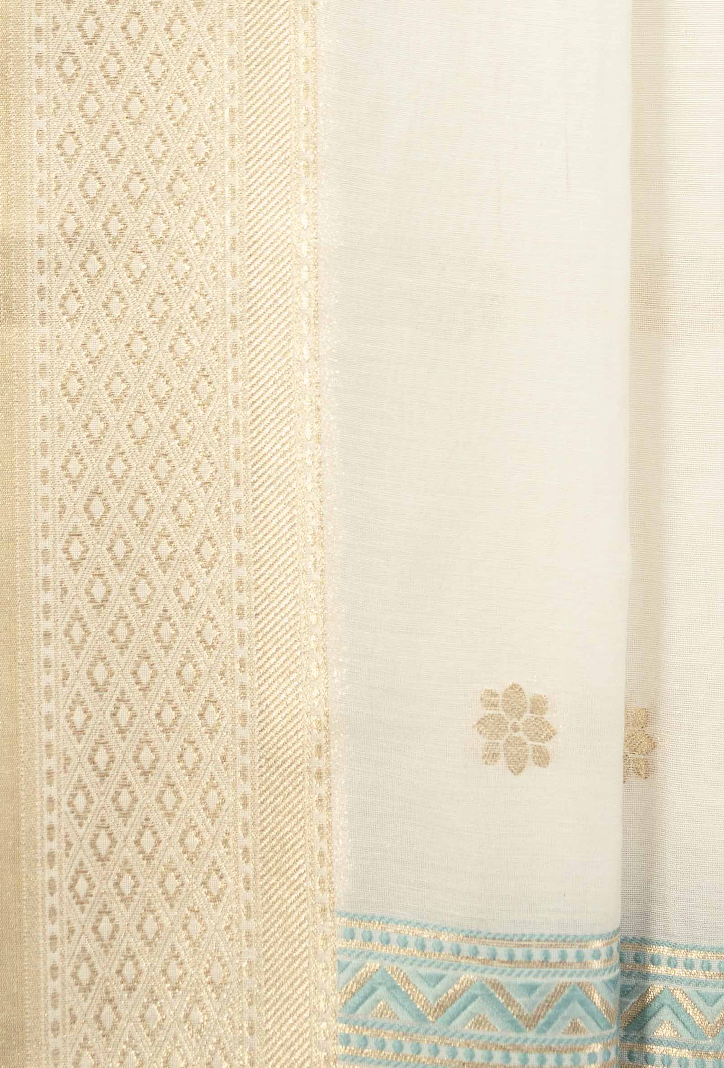 Pastel Blue & Ivory Chanderi Kurta, Dupatta & Pants Set