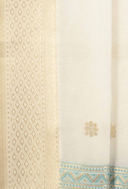 Pastel Blue & Ivory Chanderi Kurta, Dupatta & Pants Set