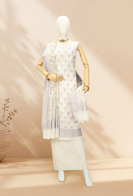 Ivory With Lilac Chanderi Kurta, Dupatta & Pants Set