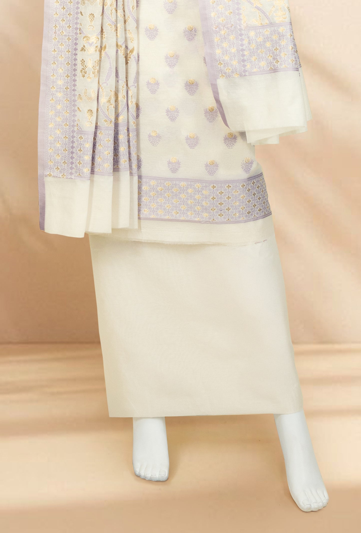 Ivory With Lilac Chanderi Kurta, Dupatta & Pants Set