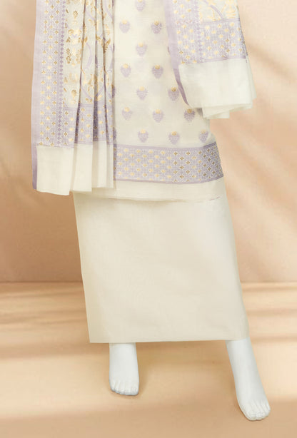 Ivory With Lilac Chanderi Kurta, Dupatta & Pants Set