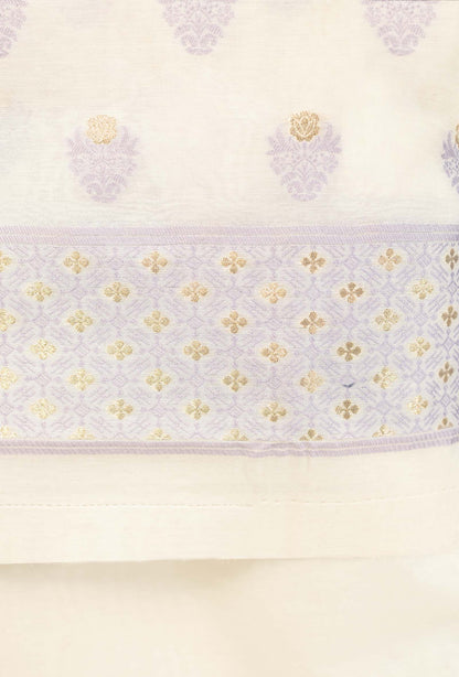 Ivory With Lilac Chanderi Kurta, Dupatta & Pants Set
