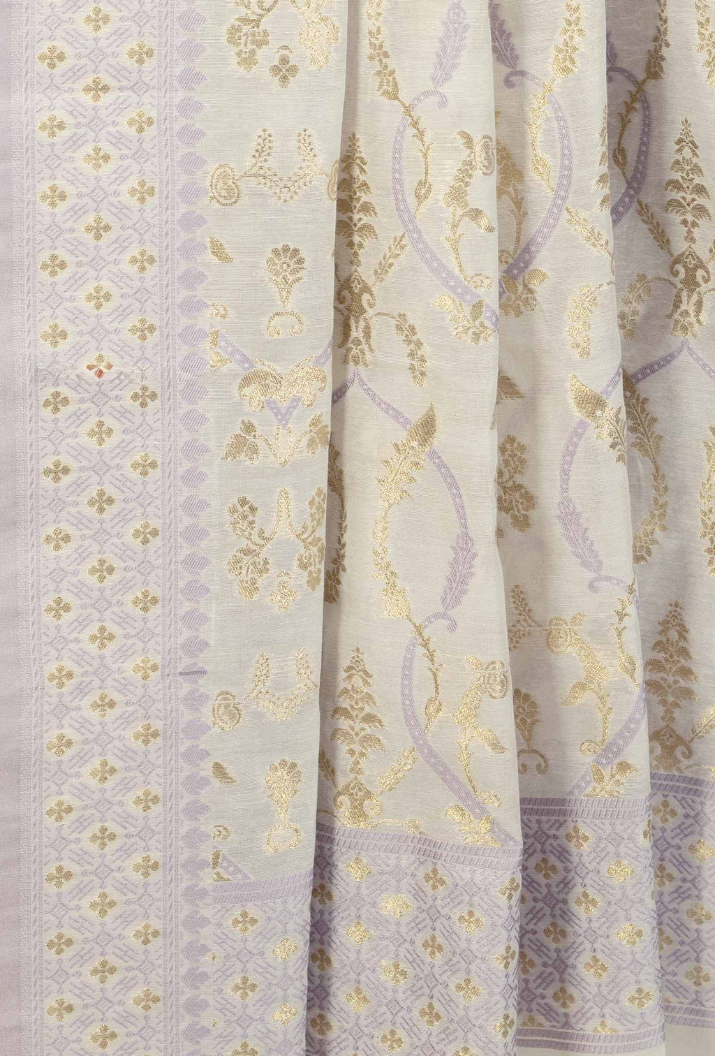 Ivory With Lilac Chanderi Kurta, Dupatta & Pants Set