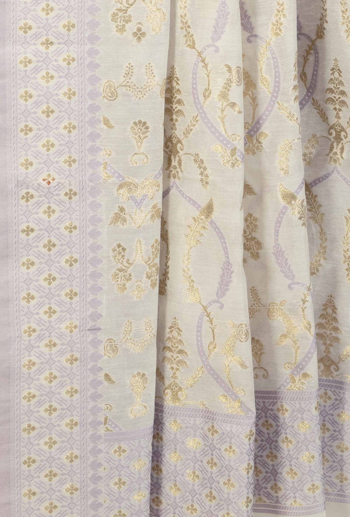 Ivory With Lilac Chanderi Kurta, Dupatta & Pants Set