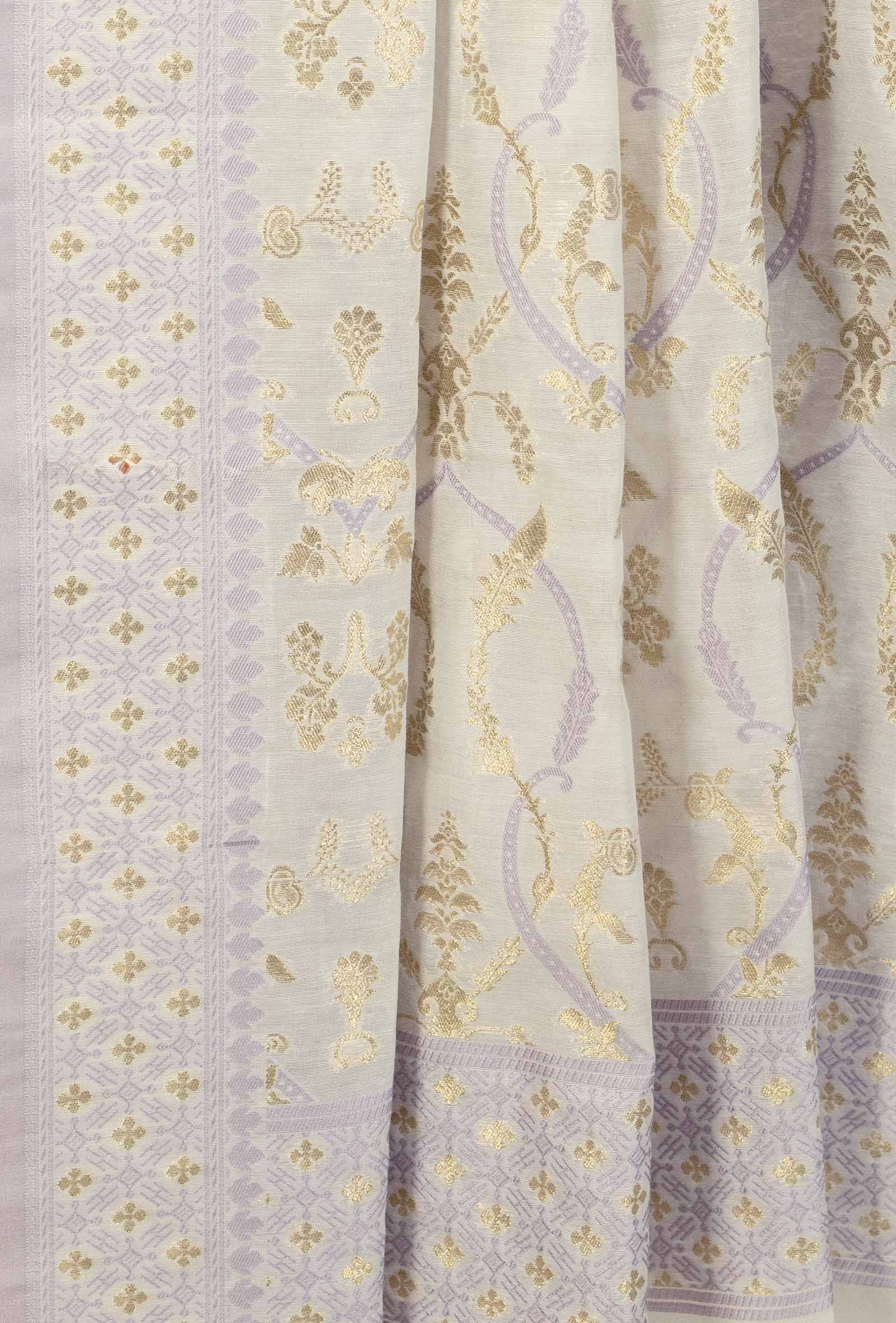 Ivory With Lilac Chanderi Kurta, Dupatta & Pants Set
