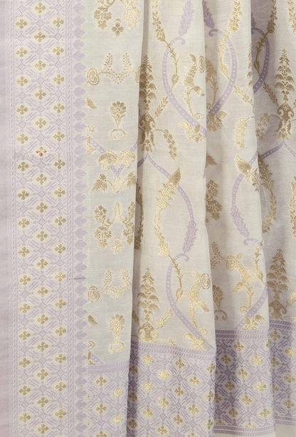 Ivory With Lilac Chanderi Kurta, Dupatta & Pants Set