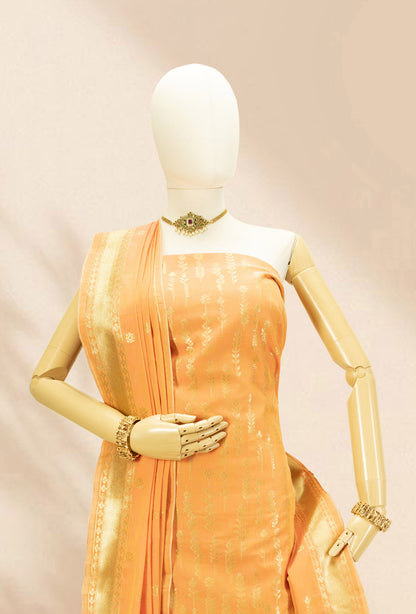 Orange Brocade Kurta Set With Chanderi Silk Dupatta & Pants