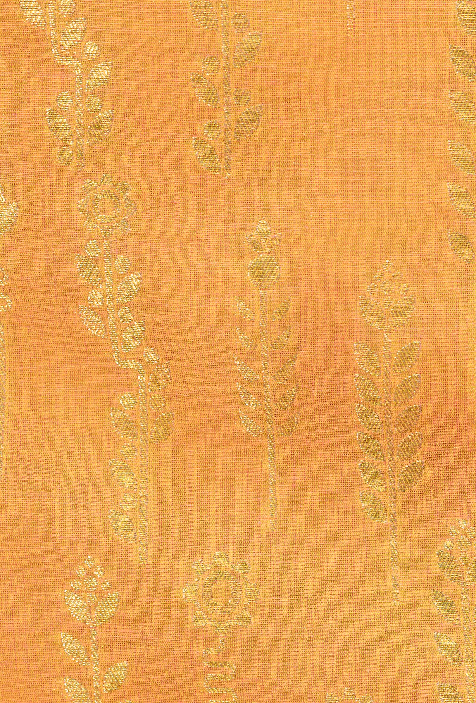 Orange Brocade Kurta Set With Chanderi Silk Dupatta & Pants