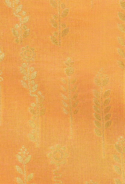 Orange Brocade Kurta Set With Chanderi Silk Dupatta & Pants