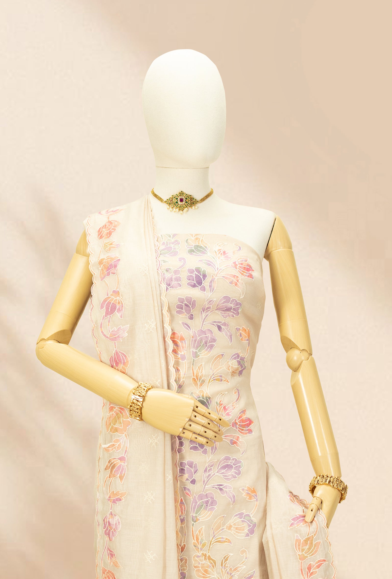 Cream Elegance Chanderi & Cotton Silk Suit Set