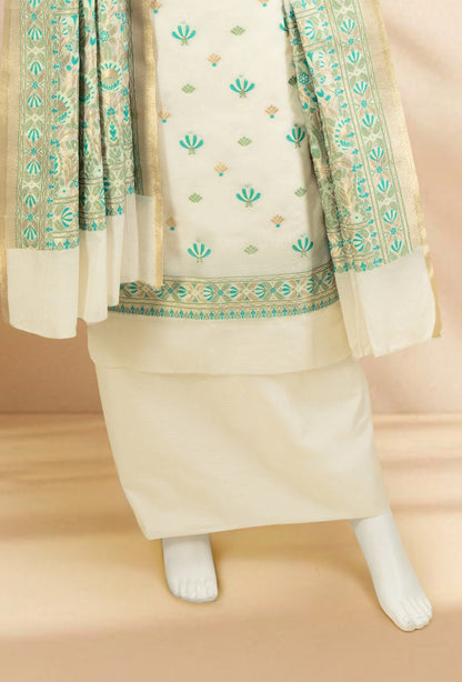Ivory & Green Chanderi Kurta, Dupatta & Pants Set