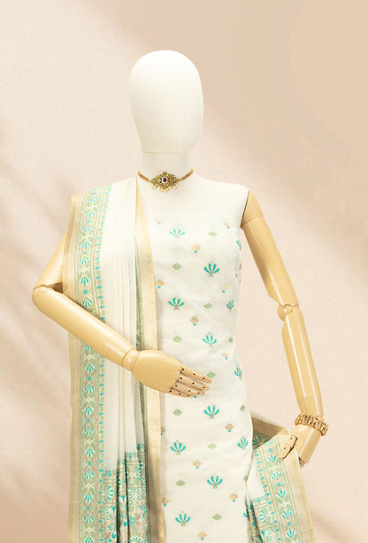 Ivory & Green Chanderi Kurta, Dupatta & Pants Set