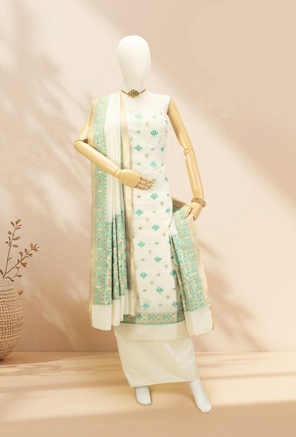 Ivory & Green Chanderi Kurta, Dupatta & Pants Set