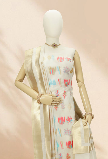 Ivory & Pink Chanderi Kurta, Dupatta & Pants Set