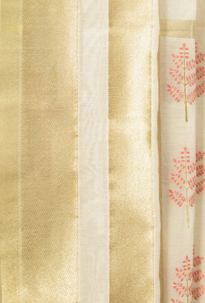 Ivory & Pink Chanderi Kurta, Dupatta & Pants Set