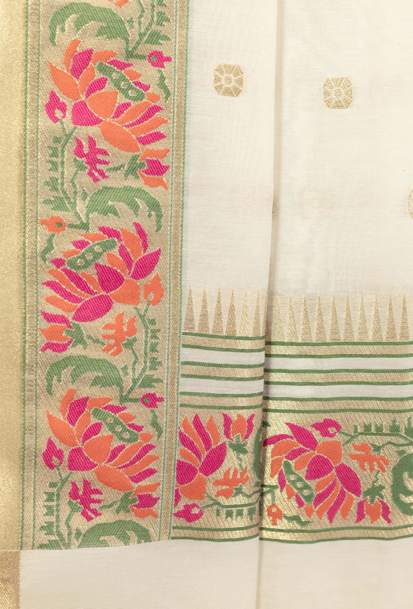 Ivory & Pink Floral Chanderi Kurta, Dupatta & Pants Set