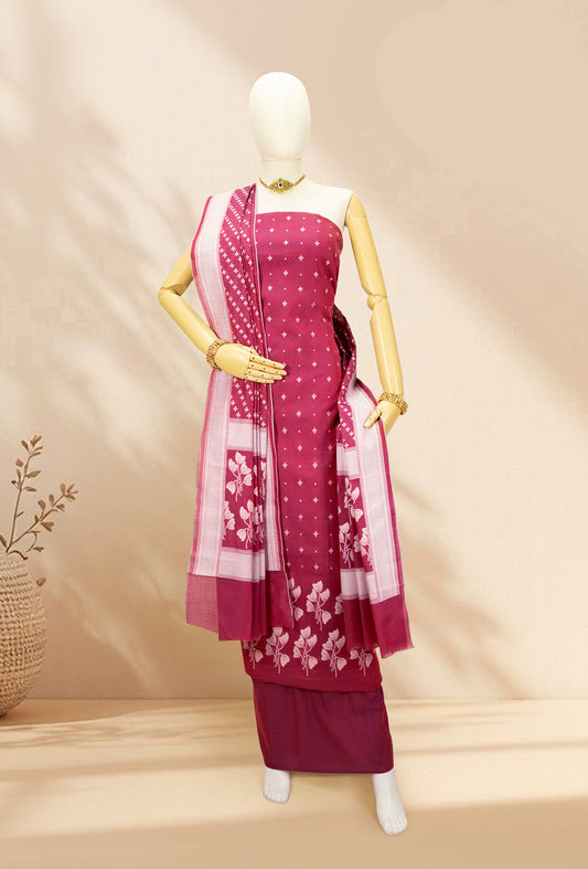 Pink & Blue Chanderi Kurta Set With Dupatta & Pants