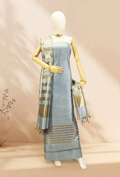 Elegant Grey Silk Kurta Set With Dupatta & Pants