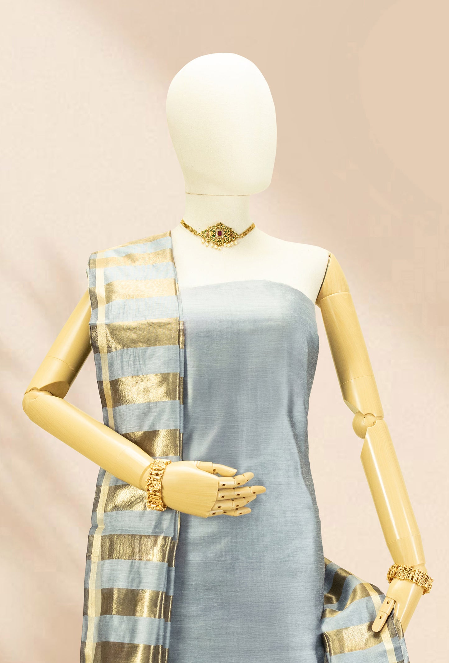 Elegant Grey Silk Kurta Set With Dupatta & Pants