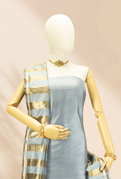 Elegant Grey Silk Kurta Set With Dupatta & Pants