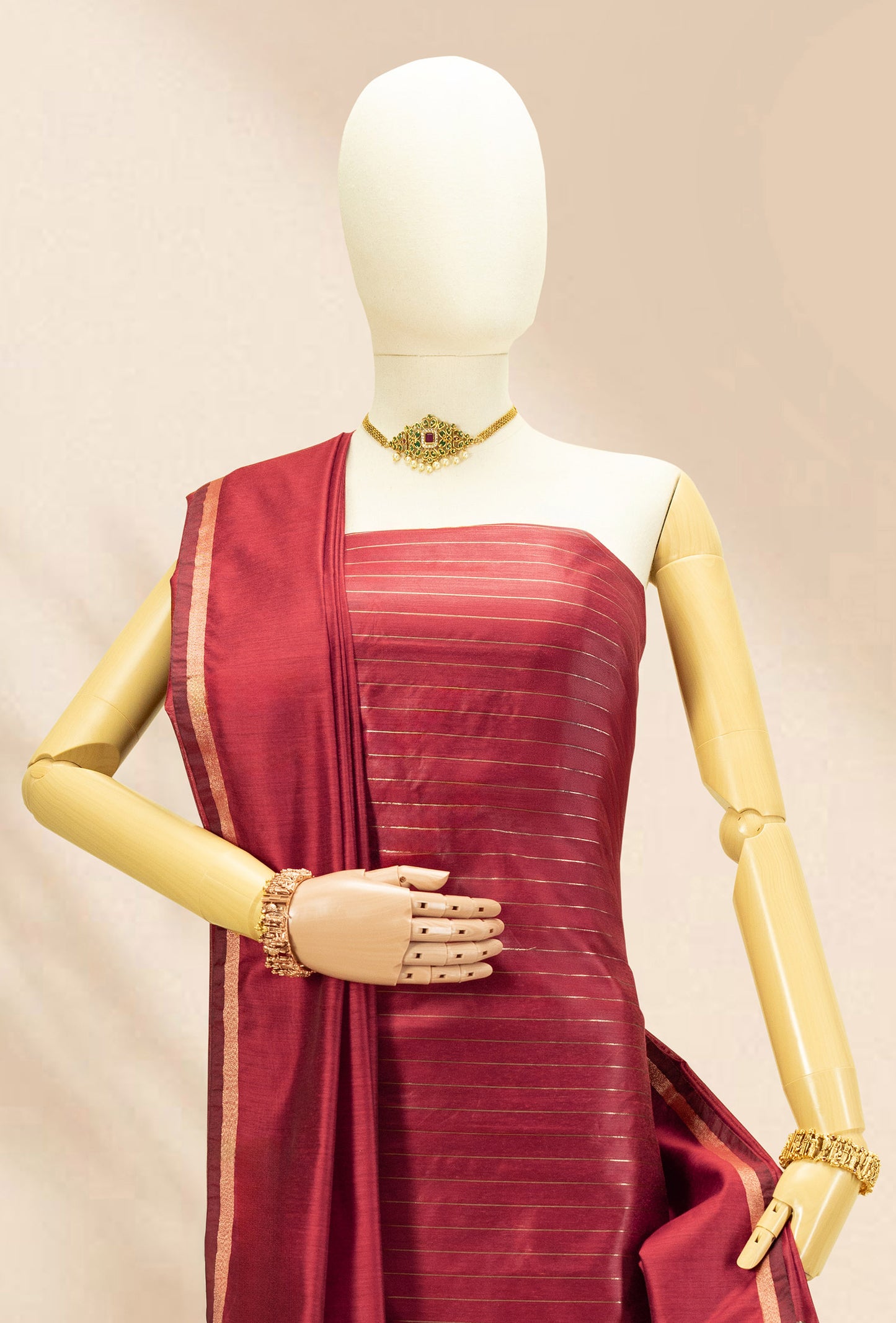 Red & Antique Gold Silk Kurta Set With Dupatta & Pants