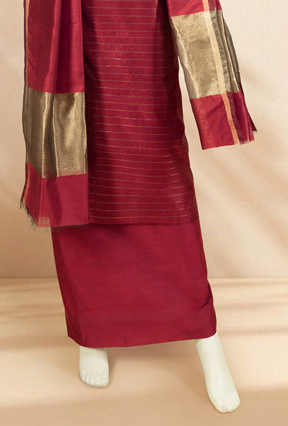 Red & Antique Gold Silk Kurta Set With Dupatta & Pants