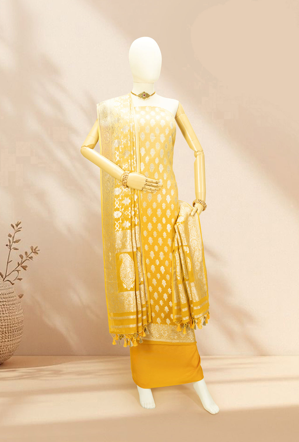 Georgette Kurta Suit Set in Pale Yellow