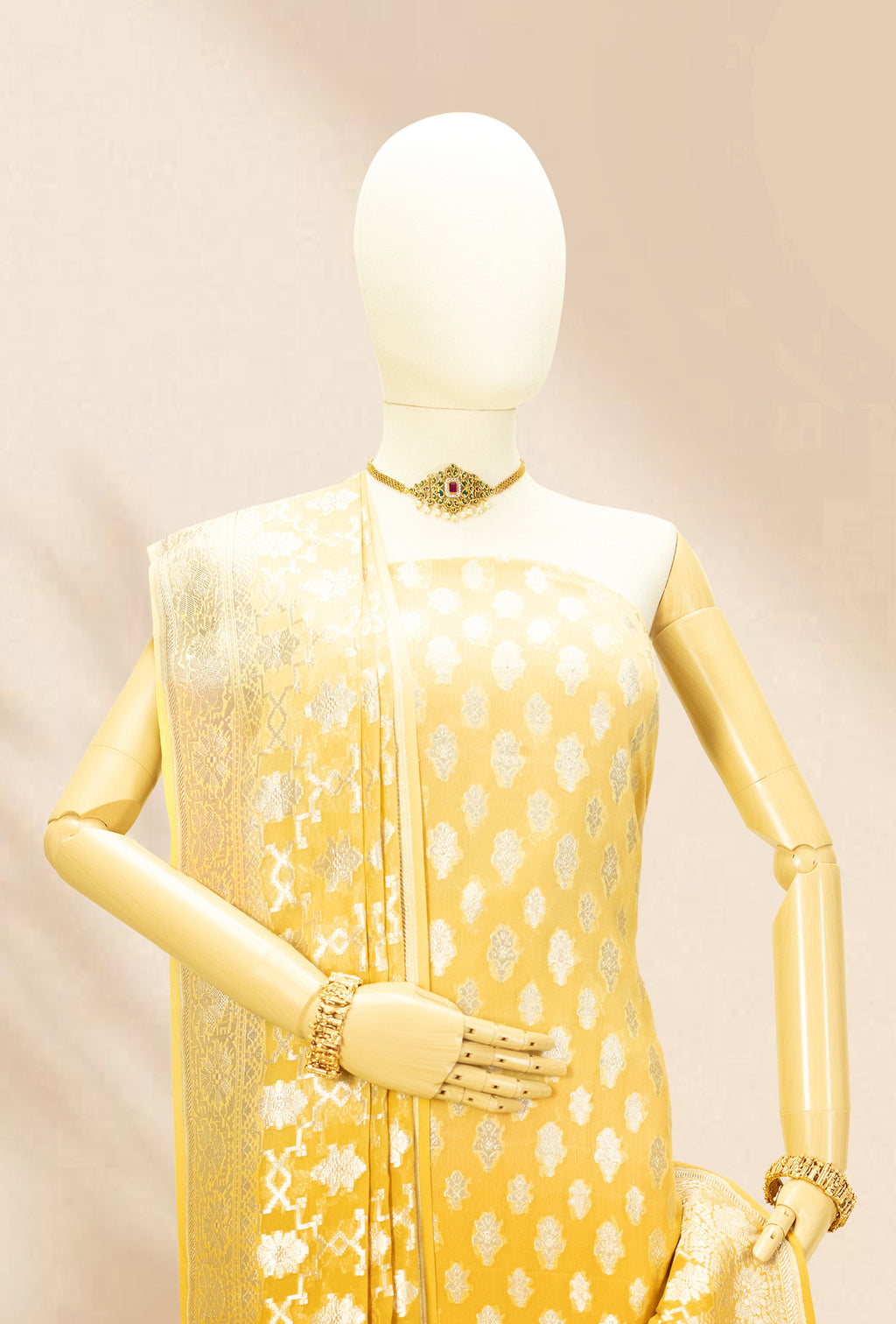 Georgette Kurta Suit Set in Pale Yellow