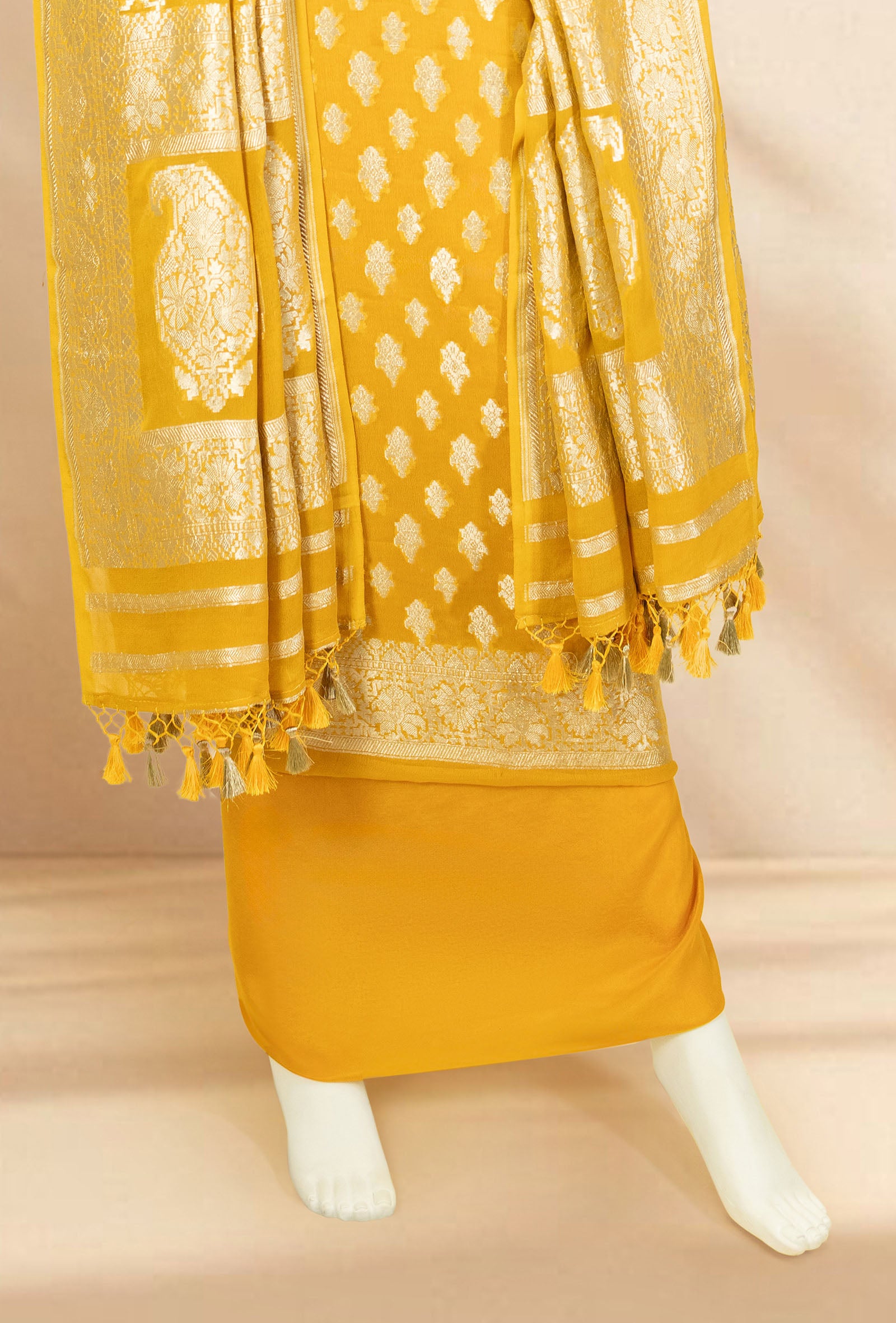 Georgette Kurta Suit Set in Pale Yellow