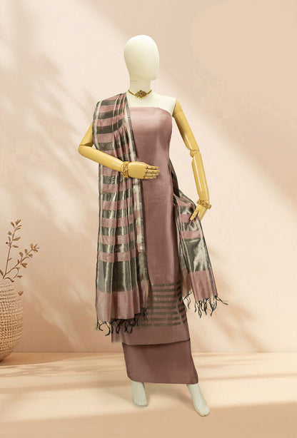 Salmon Pink Silk Kurta Set With Dupatta & Pants