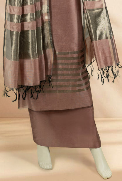 Salmon Pink Silk Kurta Set With Dupatta & Pants