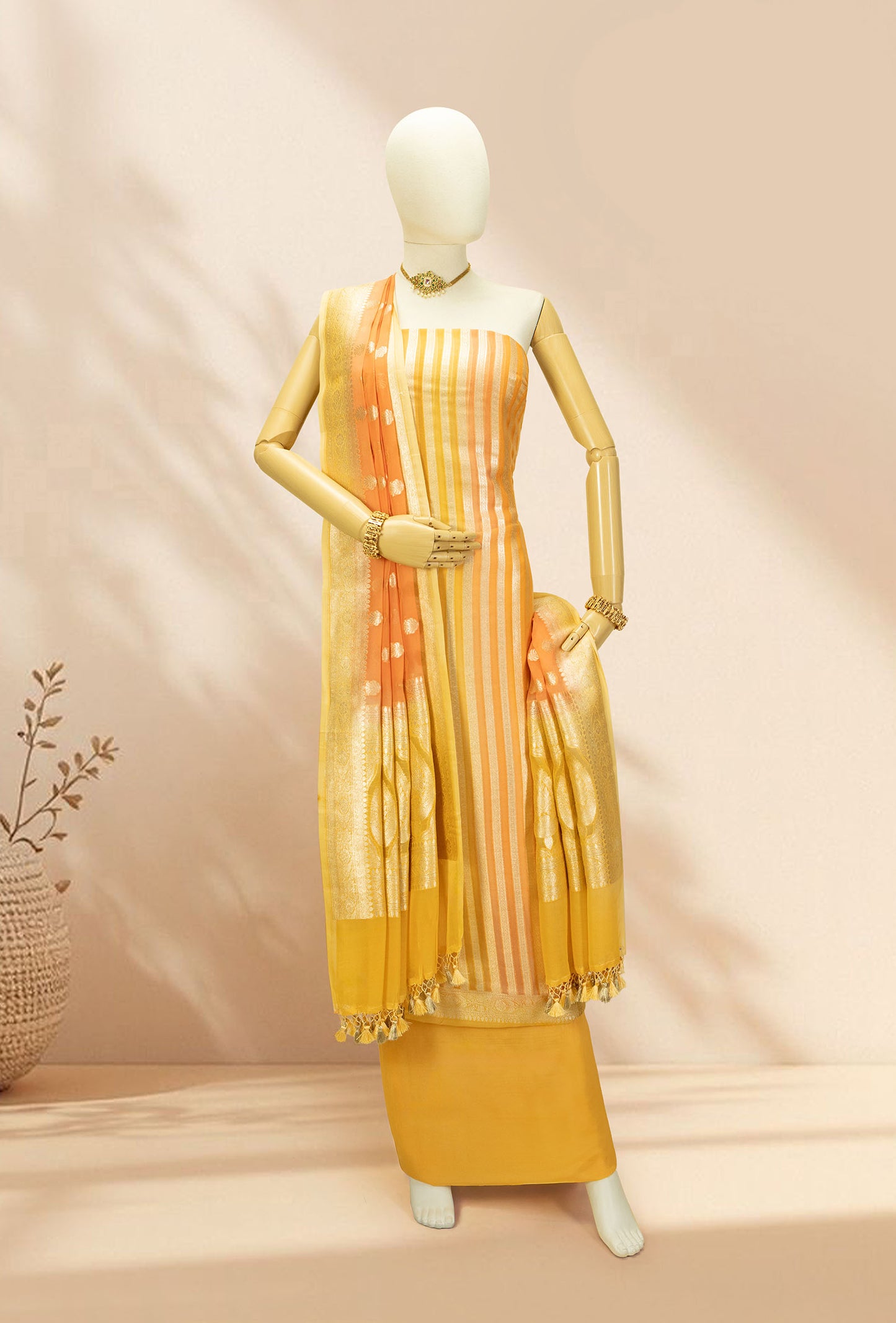 Mesmerising Georgette Kurta Dupatta Set in Yellow & Orange
