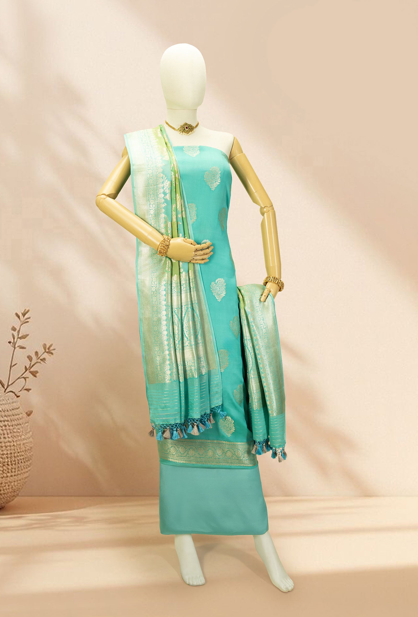 Geographic Kurta Dupatta Set in Sea Blue